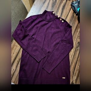 Purple Sweater with Gold Button Accents